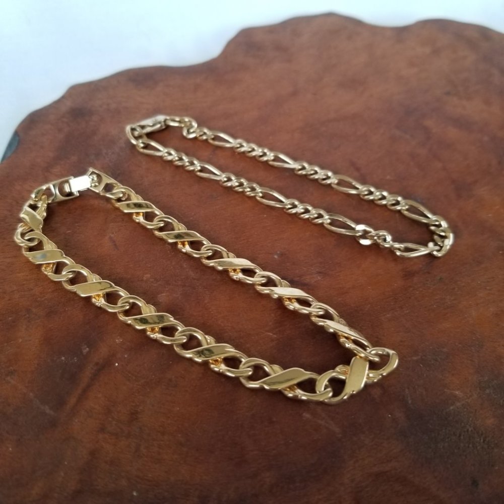 His n Hers Gold Tone Unisex Bracelets- Set of 2